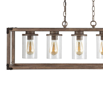 Zeniba 36" Linear Adjustable Iron/Seeded Glass Rustic Farmhouse LED Pendant - JONATHAN Y